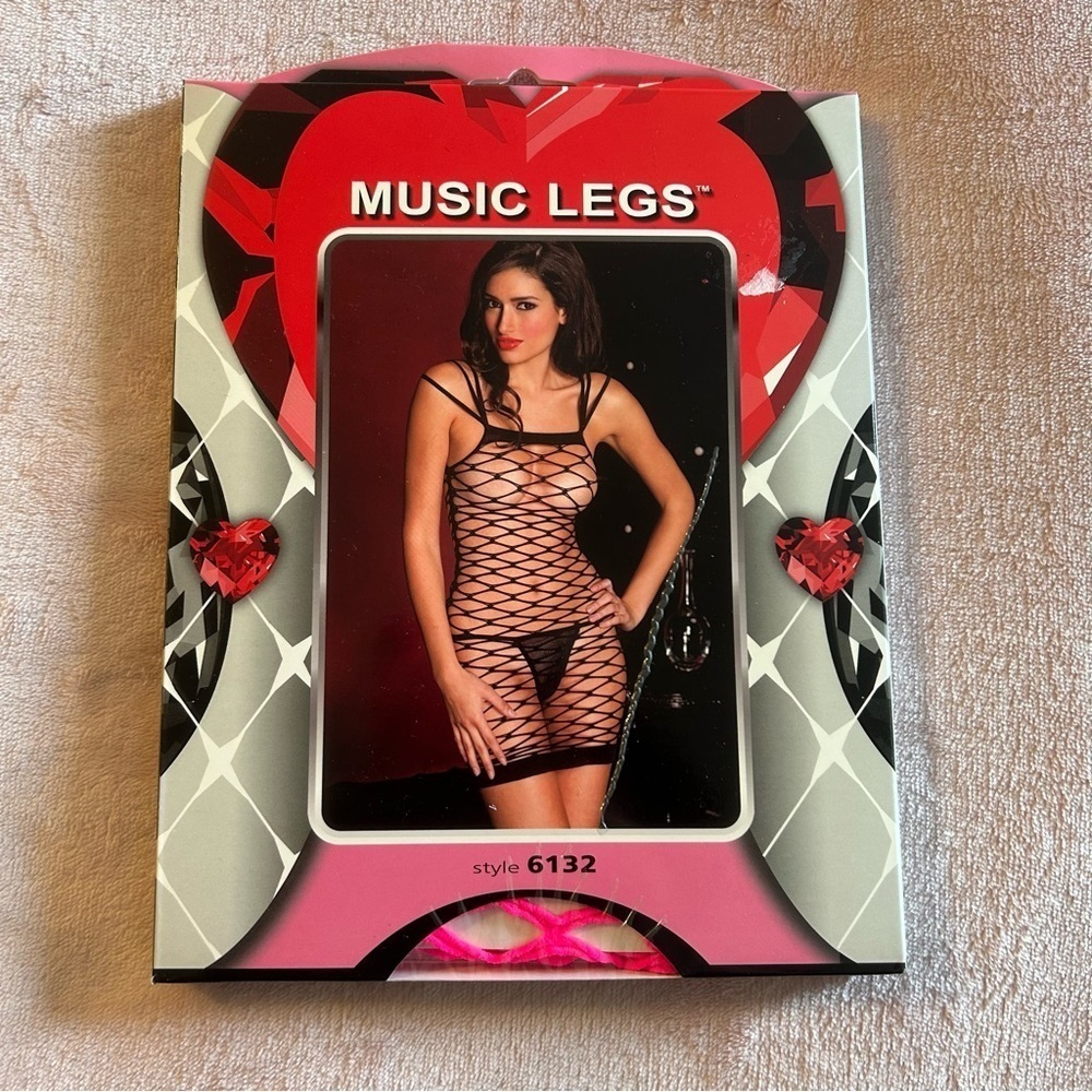 Music Legs hot pink diamond net lingerie/coverup/mini dress triple straps OS